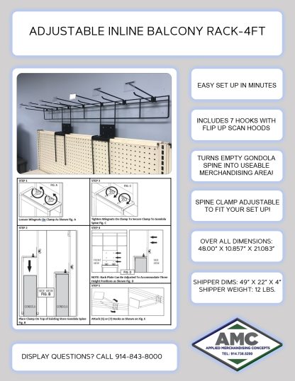 Adjustable Inline Balcony Rack - 4 Ft With 7 Hooks - Image 3