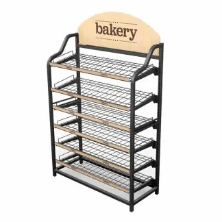 Pastry/Bakery Rack 2.0, 6 Shelves Positioned Straight or Angled with top chanchable wood banner