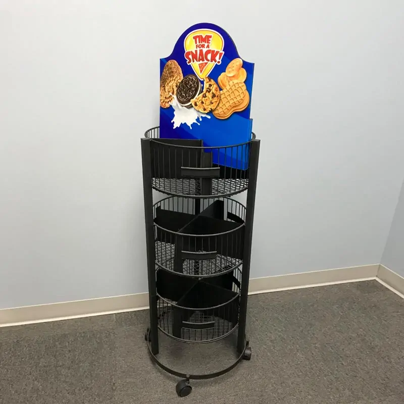 Round Mobile Wire Basket Rack, with 3 Baskets